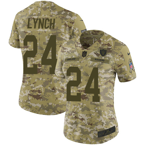 Las Vegas Raiders #24 Marshawn Lynch Camo Women's Stitched Limited 2018 Salute to Service Jersey Womens