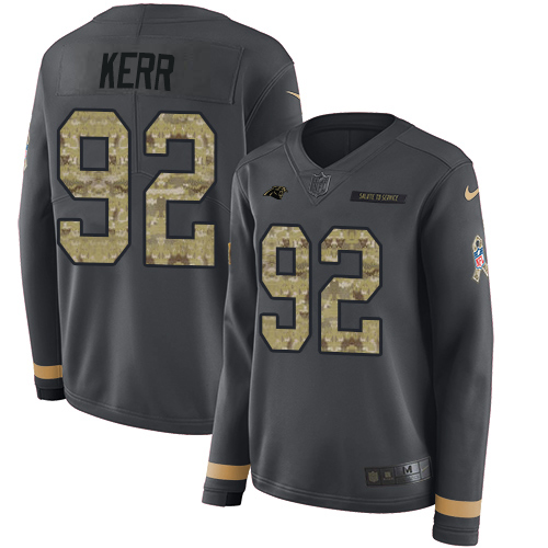 Carolina Panthers #92 Zach Kerr Anthracite Salute to Service Women's Stitched Limited Therma Long Sleeve Jersey Womens