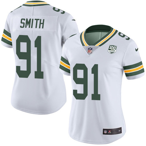 Green Bay Packers #91 Preston Smith White Women's 100th Season Stitched Vapor Untouchable Limited Jersey Womens