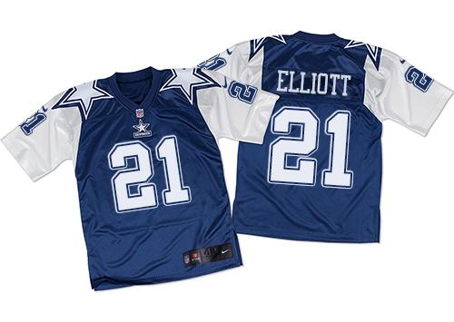 Cowboys #21 Ezekiel Elliott Navy Blue/White Throwback Men's Stitched Elite Jersey