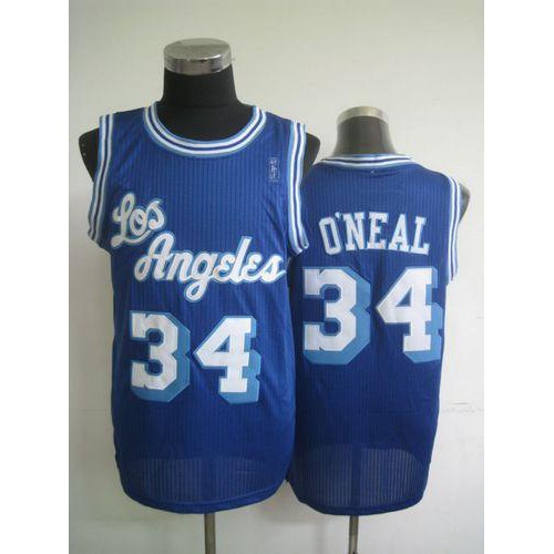 Los Angeles Lakers #34 Shaquille ONeal Blue Throwback Stitched Jersey Mens