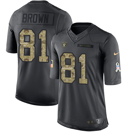Las Vegas Raiders #81 Tim Brown Black Men's Stitched Limited 2016 Salute To Service Jersey Men's