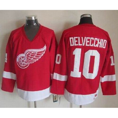Detroit Red Wings #10 Alex Delvecchio Red CCM Throwback Stitched Jersey Men's