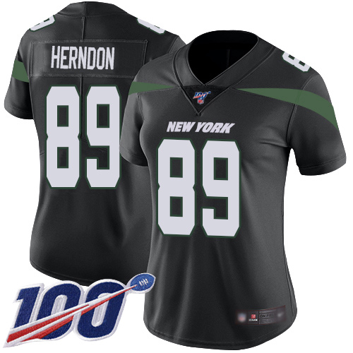 New York Jets #89 Chris Herndon Black Alternate Women's Stitched 100th Season Vapor Limited Jersey Womens