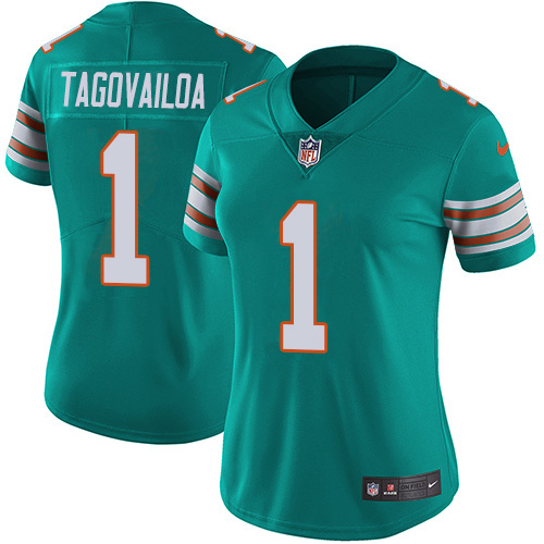 Dolphins #1 Tua Tagovailoa Aqua Green Alternate Women's Stitched Vapor Untouchable Limited Jersey
