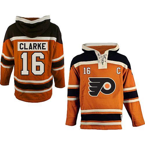 Philadelphia Flyers #16 Bobby Clarke Orange Sawyer Hooded Sweatshirt Stitched Jersey Men's