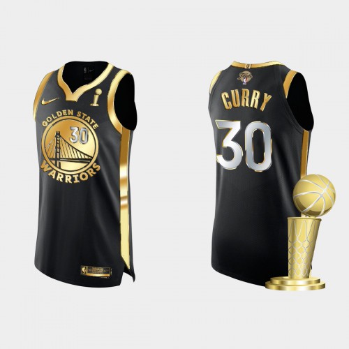 Golden State Golden State Warriors #30 Stephen Curry Mens Golden Black 2021-22 Finals Champions Authentic Jersey Mens