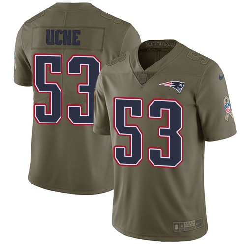 New England Patriots #53 Josh Uche Olive Youth Stitched Limited 2017 Salute To Service Jersey Youth