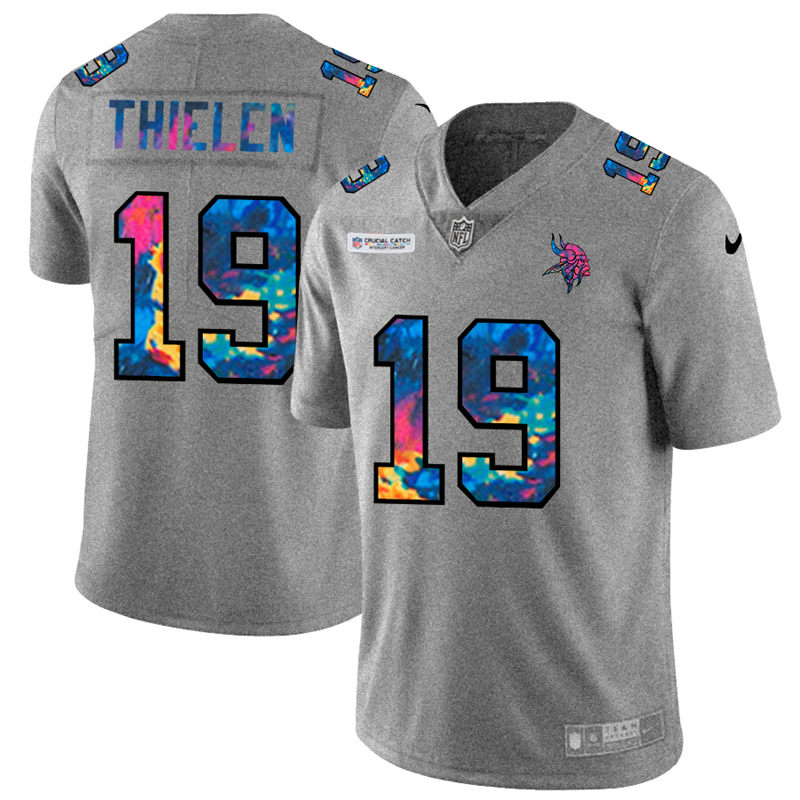 Minnesota Vikings #19 Adam Thielen Men's Multi-Color 2020 Crucial Catch Jersey Greyheather