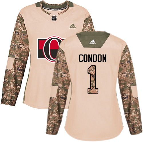 Adidas Ottawa Senators #1 Mike Condon Camo Authentic 2017 Veterans Day Women's Stitched Jersey Womens