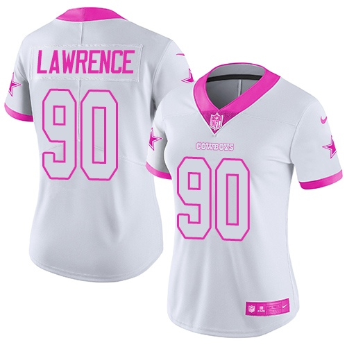 Cowboys #90 Demarcus Lawrence White/Pink Women's Stitched Limited Rush Fashion Jersey