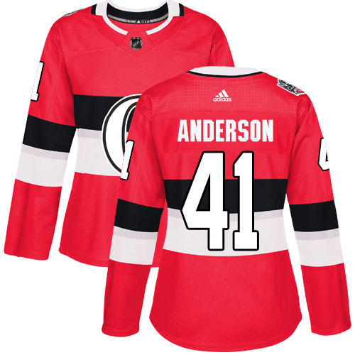 Adidas Ottawa Senators #41 Craig Anderson Red Authentic 2017 100 Classic Women's Stitched Jersey Womens