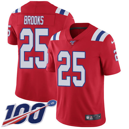 New England Patriots #25 Terrence Brooks Red Alternate Men's Stitched 100th Season Vapor Limited Jersey Men's