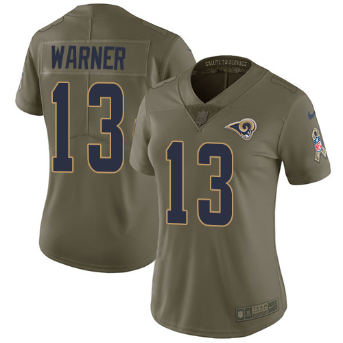 Los Angeles Rams #13 Kurt Warner Olive Women's Stitched Limited 2017 Salute to Service Jersey Womens