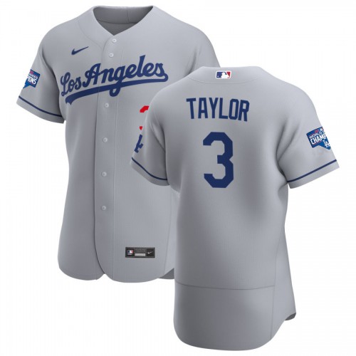 Los Angeles Los Angeles Dodgers #3 Chris Taylor Men's Gray Road 2020 World Series Champions Authentic Team Jersey Men's