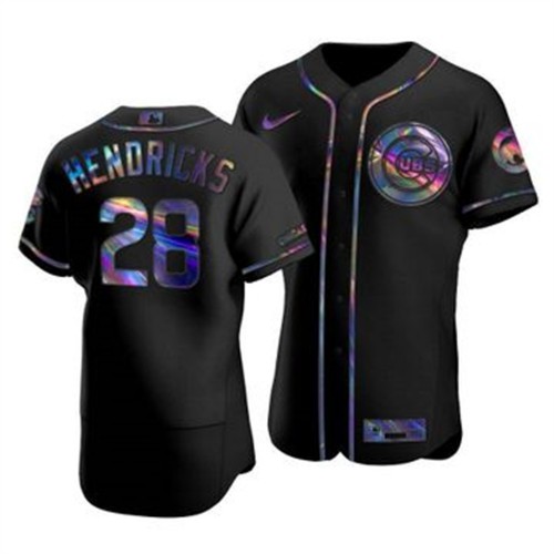 Chicago Chicago Cubs #28 Kyle Hendricks Men's Iridescent Holographic Collection Jersey - Black Men's