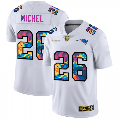 New England New England Patriots #26 Sony Michel Men's White Multi-Color 2020 Crucial Catch Limited Jersey Men's