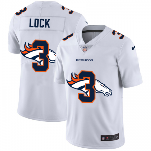 Denver Denver Broncos #3 Drew Lock White Men's Team Logo Dual Overlap Limited Jersey Men's