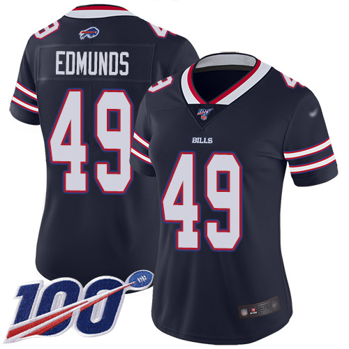 Bills #49 Tremaine Edmunds Navy Women's Stitched Limited Inverted Legend 100th Season Jersey