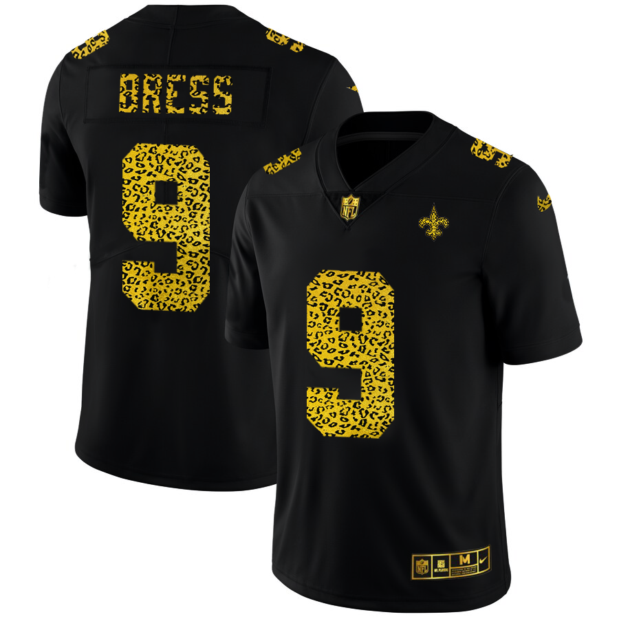 New Orleans Saints #9 Drew Brees Men's Leopard Print Fashion Vapor Limited Jersey Black