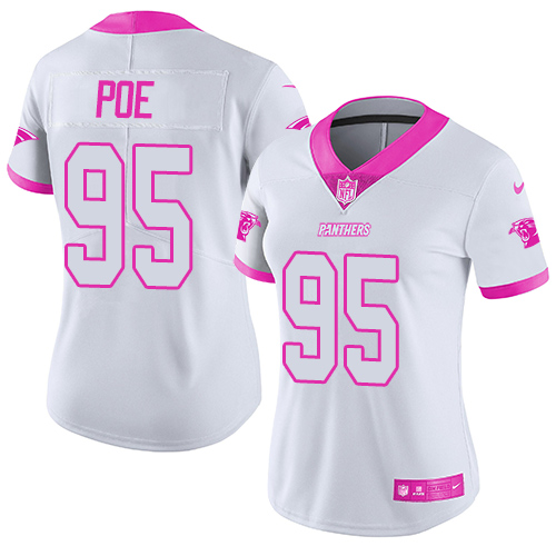 Carolina Panthers #95 Dontari Poe White/Pink Women's Stitched Limited Rush Fashion Jersey Womens