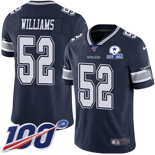 Dallas Cowboys #52 Connor Williams Navy Blue Team Color Men's Stitched With Established In 1960 Patch 100th Season Vapor Untouchable Limited Jerse