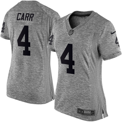 Raiders #4 Derek Carr Gray Women's Stitched Limited Gridiron Gray Jersey