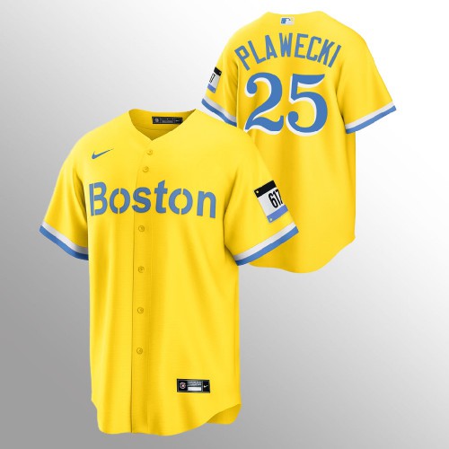 Boston Boston Red Sox #25 Kevin Plawecki Men's 2021 City Connect Gold Fans Version Jersey Men's