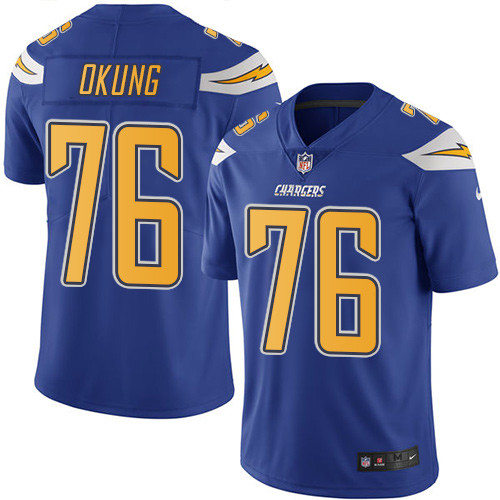 Los Angeles Chargers #76 Russell Okung Electric Blue Youth Stitched Limited Rush Jersey Youth