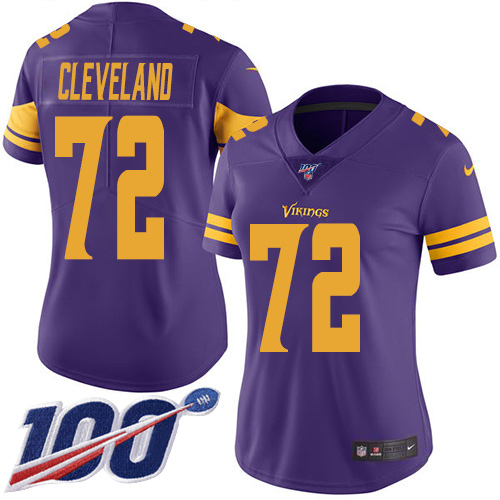 Minnesota Vikings #72 Ezra Cleveland Purple Women's Stitched Limited Rush 100th Season Jersey Womens