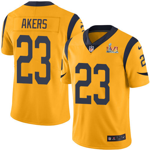 Los Angeles Rams #23 Cam Akers Gold Super Bowl LVI Patch Youth Stitched Limited Rush Jersey Youth