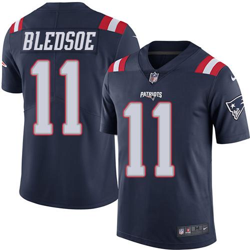 New England Patriots #11 Drew Bledsoe Navy Blue Men's Stitched Limited Rush Jersey Men's