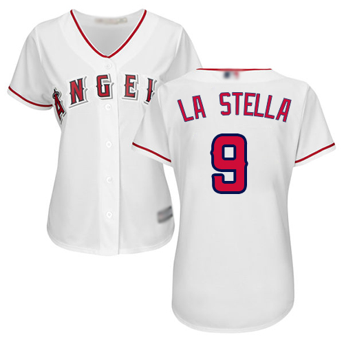 Los Angeles Angels #9 Tommy La Stella White Home Women's Stitched Jersey Womens