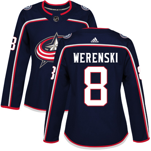 Adidas Columbus Blue Jackets #8 Zach Werenski Navy Blue Home Authentic Women's Stitched Jersey Womens