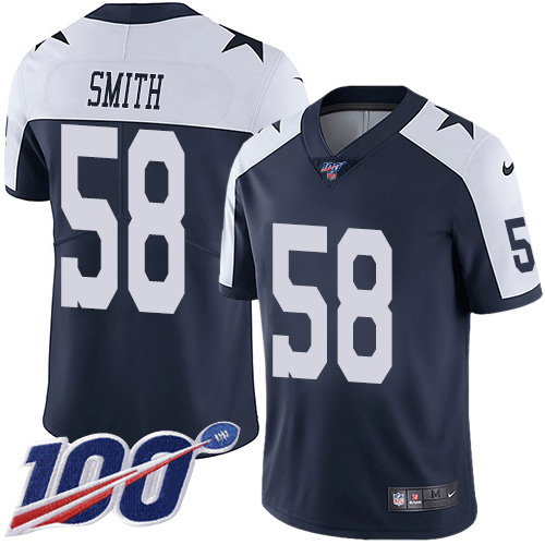 Dallas Cowboys #58 Aldon Smith Navy Blue Thanksgiving Youth Stitched 100th Season Vapor Throwback Limited Jersey Youth