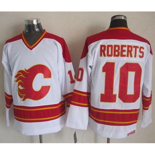 Calgary Flames #10 Gary Roberts White CCM Throwback Stitched Jersey Men's