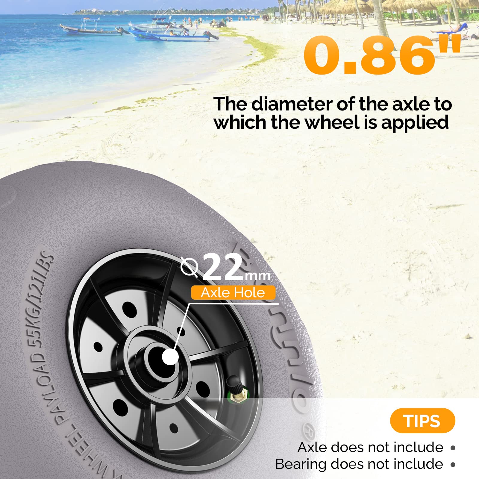 testBonnlo Replacement Balloon Wheels 12" Big Beach Sand Tires for Kayak Dolly Canoe Carts Buggy with Free Air Pump (2-Pack)