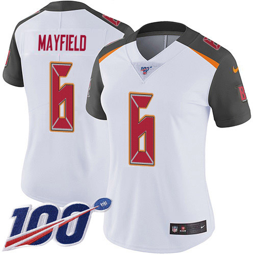 Buccaneers #6 Baker Mayfield White Women's Stitched 100th Season Vapor Untouchable Limited Jersey