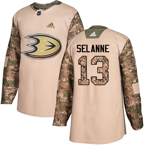 Adidas Anaheim Ducks #13 Teemu Selanne Camo Authentic 2017 Veterans Day Stitched Jersey Men's