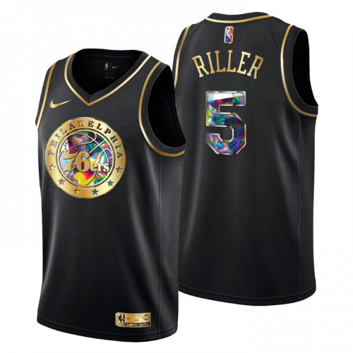 Philadelphia Philadelphia 76ers #5 Grant Riller Mens Golden Edition Diamond Logo 2021/22 Swingman Jersey - Black Mens