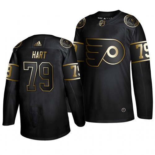 Adidas Philadelphia Flyers #79 Carter Hart Men's 2019 Black Golden Edition Authentic Stitched Jersey Men's