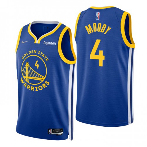 Golden State Warriors #4 Moses Moody Royal Mens 2021-22 75th Anniversary Diamond Swingman Jersey - Icon Edition Mens