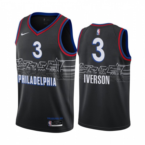 Philadelphia 76ers #3 Allen Iverson Black Swingman 2020-21 City Edition Jersey Mens