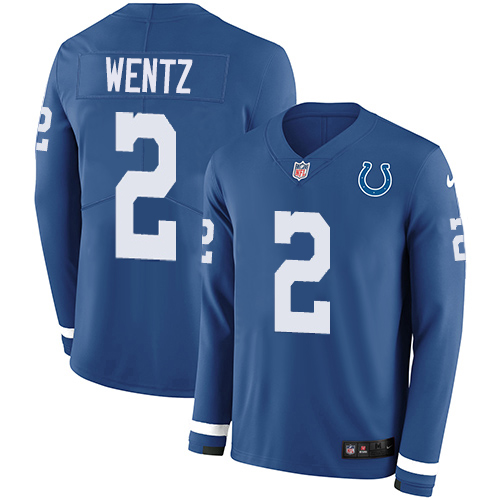 Indianapolis Indianapolis Colts #2 Carson Wentz Royal Blue Team Color Youth Stitched Limited Therma Long Sleeve Jersey Youth