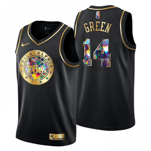 Philadelphia Philadelphia 76ers #14 Danny Green Mens Golden Edition Diamond Logo 2021/22 Swingman Jersey - Black Mens