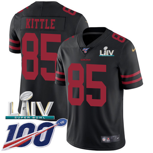 49ers #85 George Kittle Black Super Bowl LIV 2020 Alternate Youth Stitched 100th Season Vapor Limited Jersey