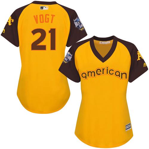 Oakland Athletics #21 Stephen Vogt Gold 2016 All-Star American League Women's Stitched Jersey Womens