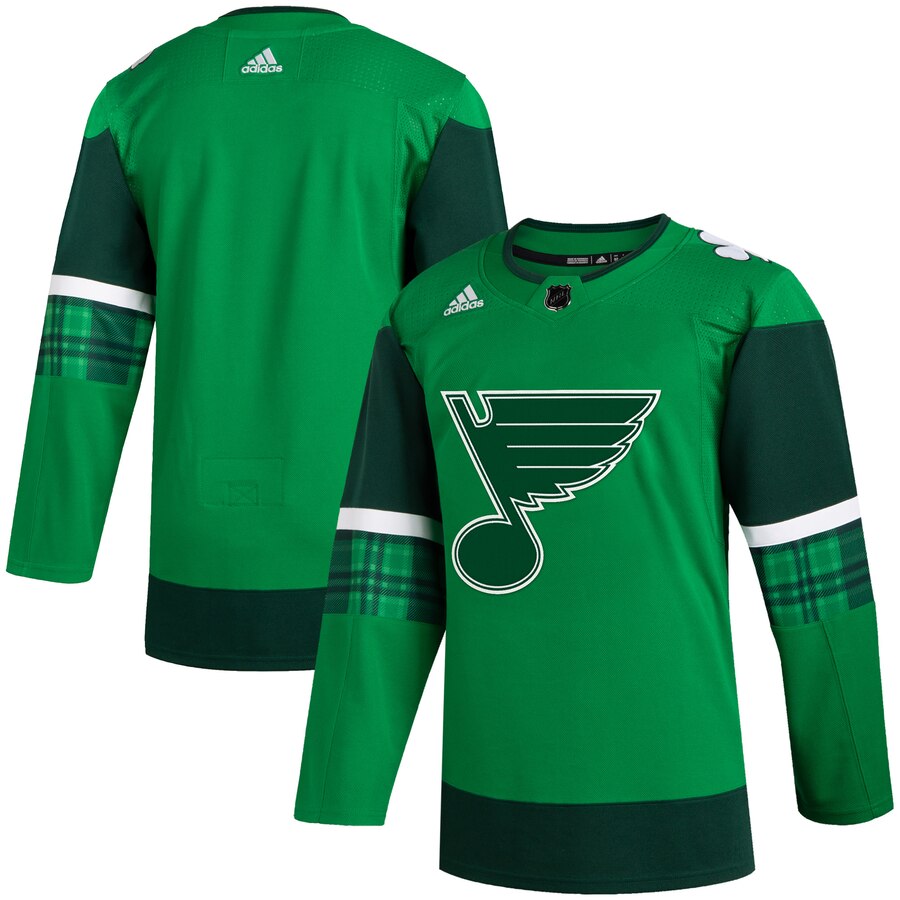 St. Louis Blues Blank Men's Adidas 2020 St. Patrick's Day Stitched Jersey Green