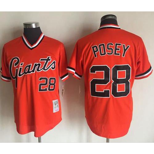 Mitchell And Ness San Francisco Giants #28 Buster Posey Orange Throwback Stitched Jersey Men's