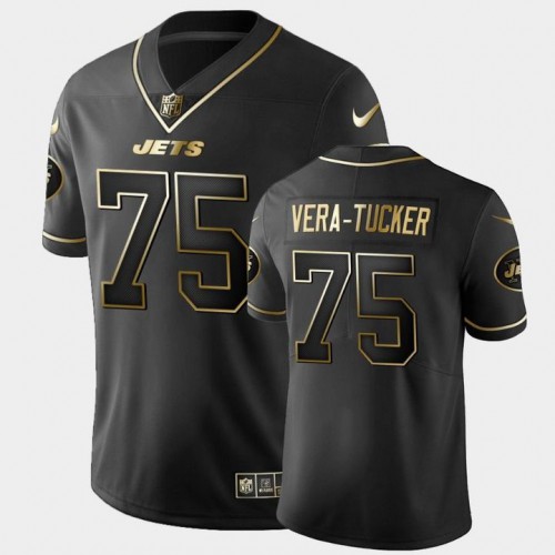 New York New York Jets #75 Alijah Vera-Tucker Men's Black Golden Edition Vapor Limited Jersey Men's
